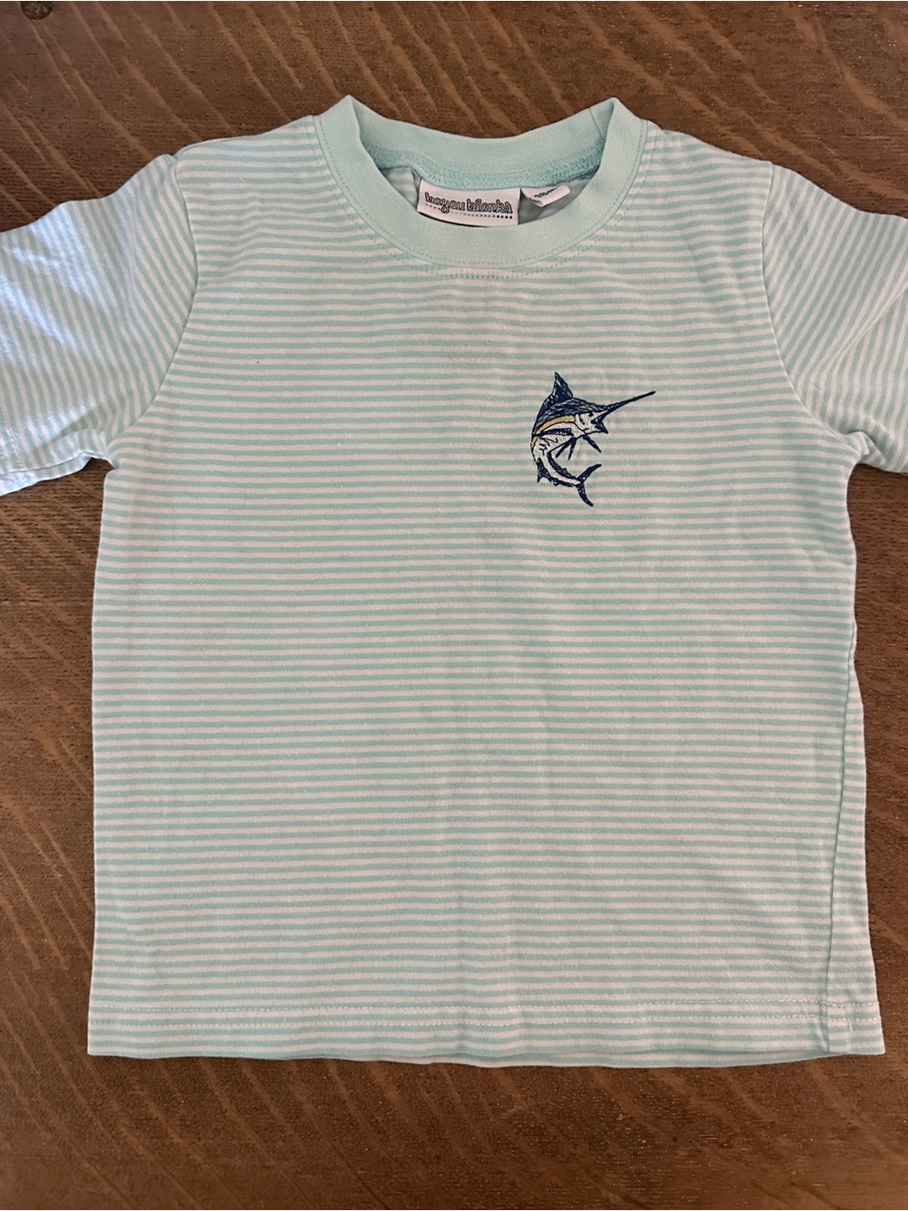 Striped Mint Tee with Embroidered Marlin